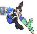 a drawing of sam from nullscape & a mutual of mine's oc.